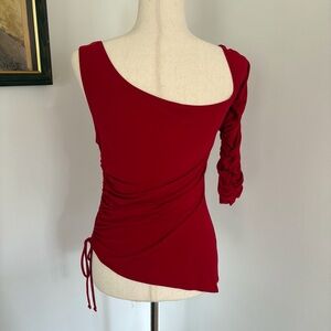 2000s Red Asymmetrical Ruched Top